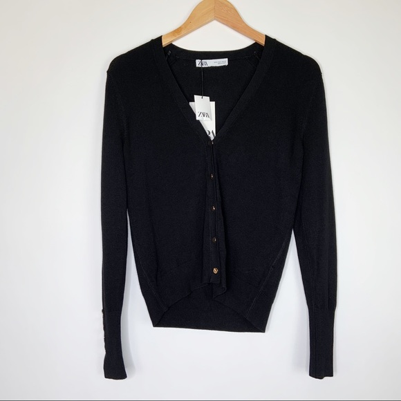 NWT Zara Black V Neck Cardigan Sweater Size Small - Picture 2 of 9